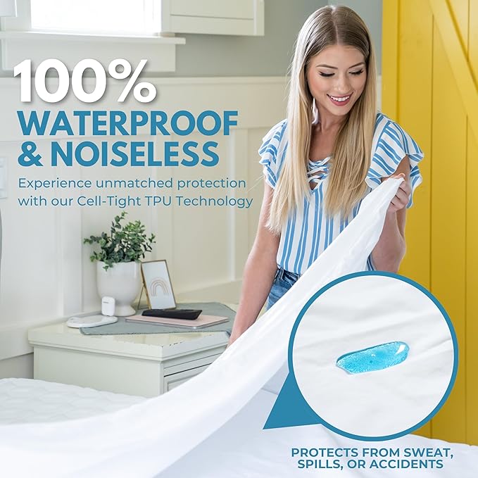 Twin XL Size 39x80” Premium Waterproof Zippered Mattress Encasement, 100% Cotton, Hypoallergenic, Six Sided Mattress Cover, Invisible Zippered, Soft Breathable up to 15" Deep - Rest Line