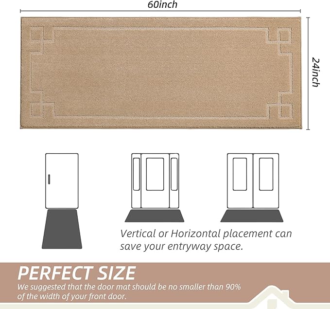 BEQHAUSE Door Mat 24" x 60", Non-Slip Door Mats Indoor Entryway Rugs Washable Low-Profile Absorbent and Stain Resist Floor Mats, Dog Door Mat for Front Back Door, Muddy Wet Shoes & Paws, Beige