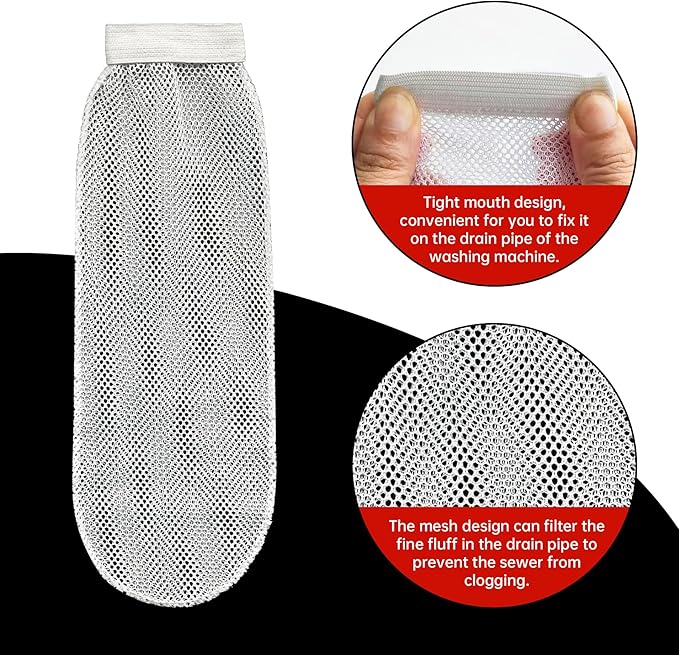 32-Piece Lint Trap and Cable Ties Set for Washing Machine, Includes 8 Nylon Mesh Lint Traps and 24 Cable Ties, Easy and Effective Lint Filtration (White)