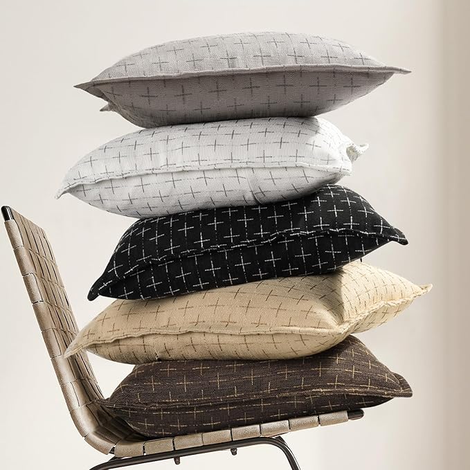 Pillow Covers 24x24 Set of 2 Soft Polyester Textured Pillow Covers with Stylish Flange Edge Cozy Farmhouse Throw Pillows for Couch Bed Sofa Living Room