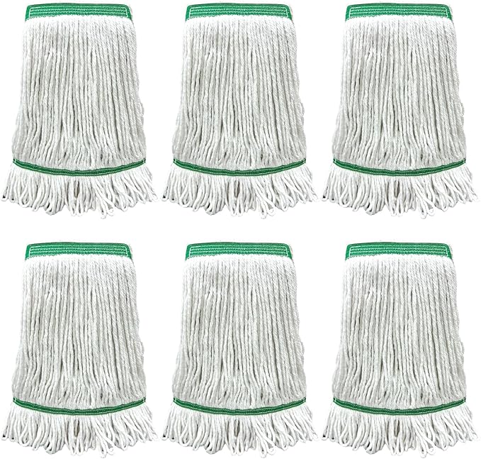 6 Pack Commercial Heavy Duty Mop Heads Heavy Cotton Looped End String Mop Head for Home Industrial Commercial Floor Cleaning Mop Head Replacement(White, Green)