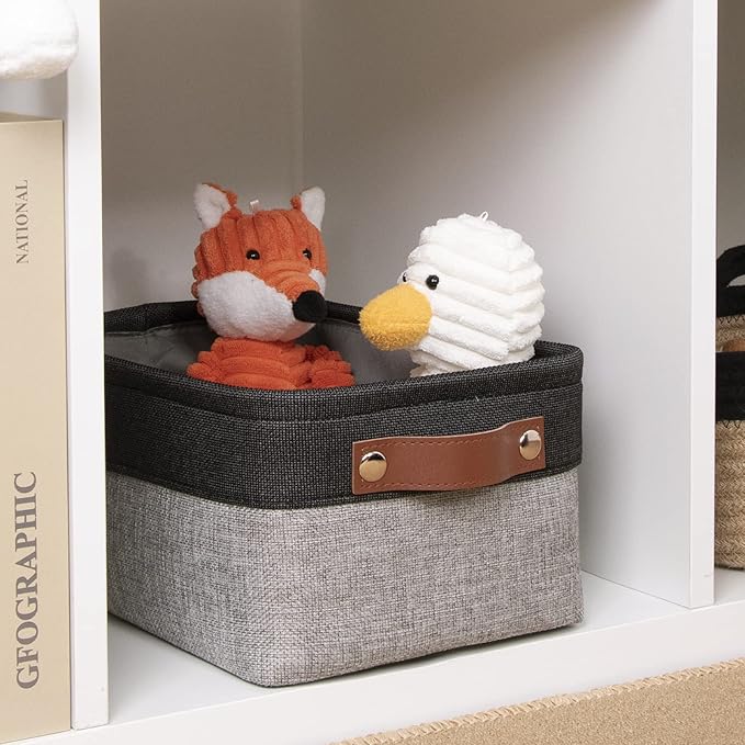 DULLEMELO Small Collapsible Fabric Basket for Organizing, Shelves, Closets, Laundry, Nursery, Decorative Gift Basket (Black&Gray)