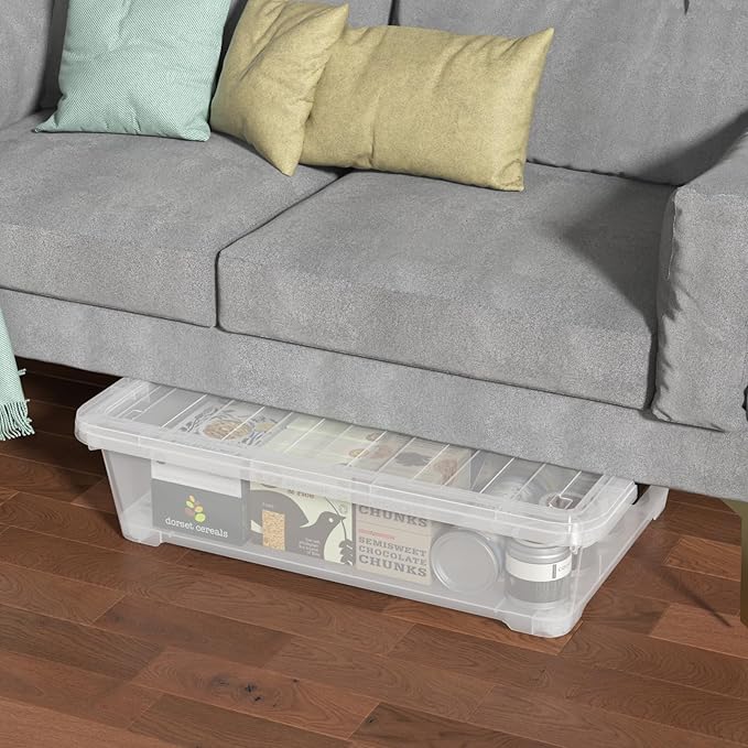 Rosebloom 40 Quart Plastic Under Bed Storage Bins with Lid, Clear Storage Containers Under Bed, 3 Packs