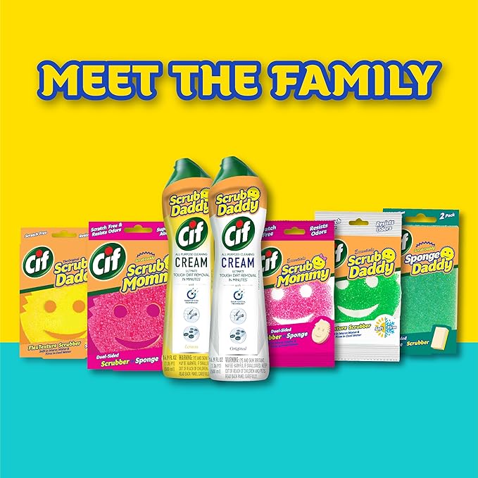 Scrub Daddy + 2x Cif All Purpose Cleaning Cream, Lemon - Multi Surface Household Cleaning Cream Scratch-Free Multipurpose Dish Sponge