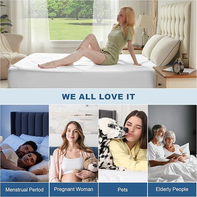Waterproof Queen Size Mattress Protector, Mattress Pad Fitted 6"-18" Deep Pocket, 3D Air Fabric Bed Mattress Cover Noiseless Washable for Bedroom, Hotel