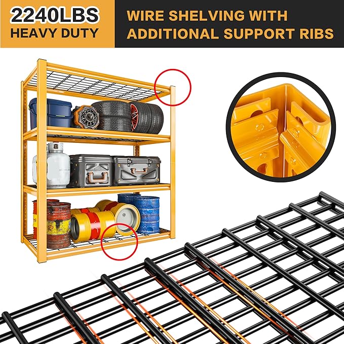 REIBII 40" W Garage Shelving 2240 LBS Storage Shelves Adjustable Heavy Duty Shelving 4 Tier Metal Shelves for Storage for Garage Kitchen Pantry Warehouse Basement 40" W × 19.5" D × 59.5" H, 4 Pack