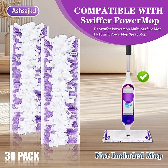 30 Pack Disposable Power Mop Refills Compatible for Swiffer Power Mop(13-15in), Multi-Surface Spray Clean PowerMop Replacement Pads for Hardwood Floor Cleaning