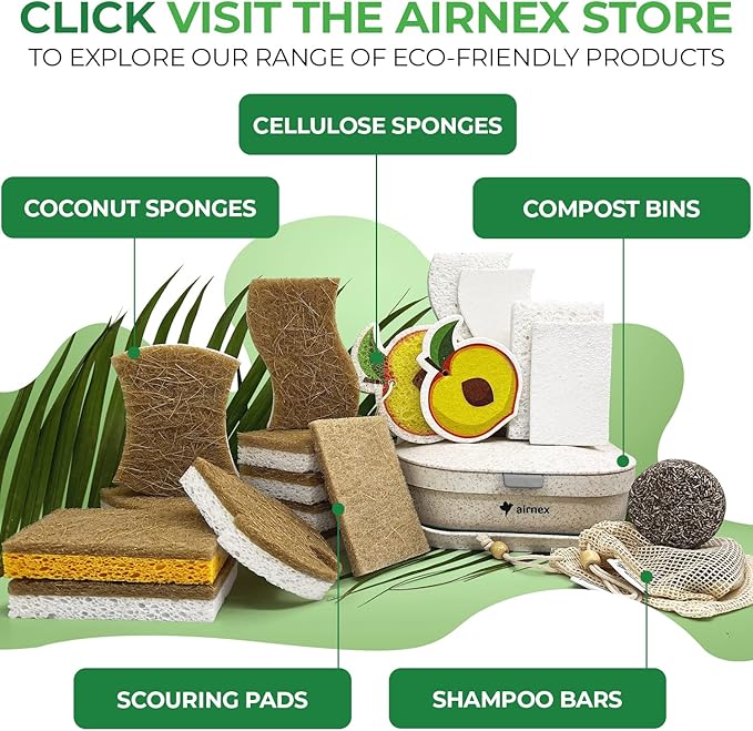 Biodegradable Natural Kitchen Sponge - Compostable Cellulose and Coconut Walnut Scrubber Sponge (6 Pack)