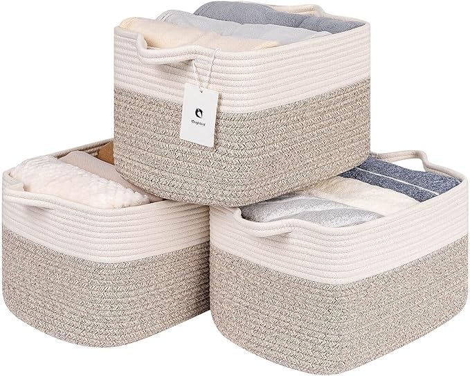 Medium and Large Woven Basket//With Handle, Used for Toys and Fabric Storage Basket used for Storing xl Storage Box, Decorative Storage Box Room 2pack (14L*10W*8.6H White Brown, 14Lx10Wx8.6H)