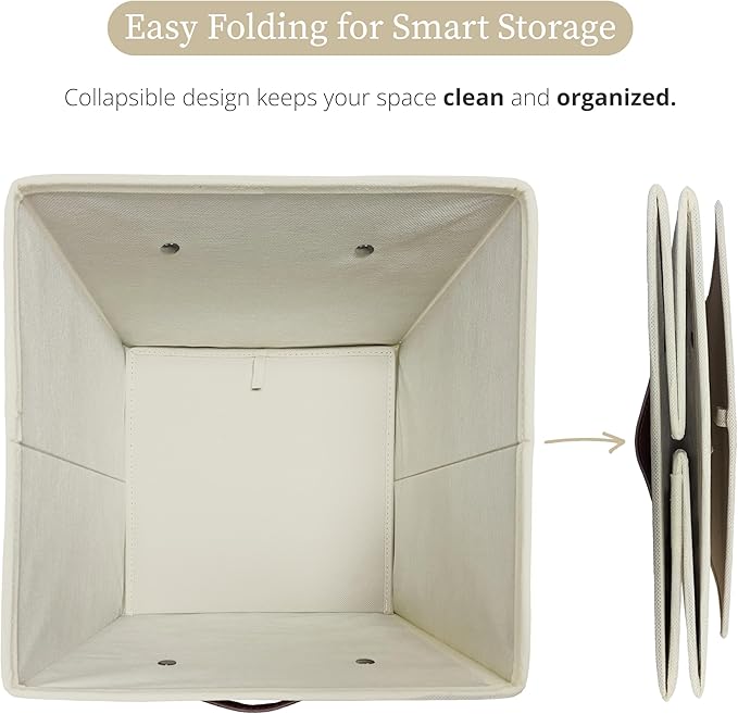 DECOMOMO Storage Baskets, 13x15x13 Storage Cube Bins with Labels for Organizing Shelves Kallax (Kallax / 4pcs, Beige)