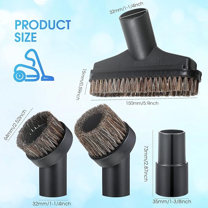 6 Pcs Vacuum Attachments Accessories VAC Attachments 1.25'' 25mm and 36mm Shop Round Dust Brush Vacuum Hose 5.9 Inch Floor Attachment Brush Replacement with 1-1/4 to 1-3/8 Inch Adapter(Classic Style)