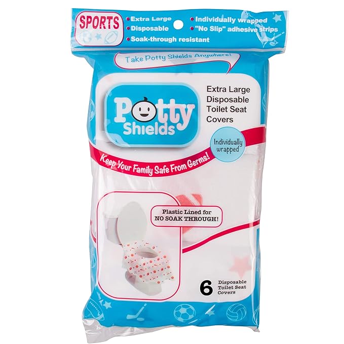 Toilet Seat Covers Disposable (6 Pack, Sports) - XL Waterproof Toilet Cover for Toddlers, Kids & Adults - Portable & Individually Wrapped for Travel, Potty Training & Public Restrooms