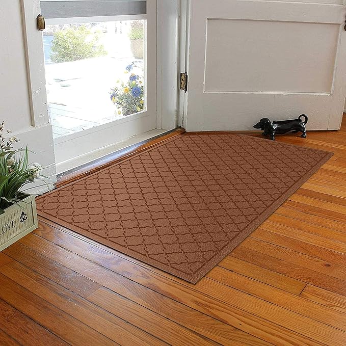 WaterHog Heavy Duty Doorway Mat, 4' x 6', Made in USA, Durable & Skid-Resistant Entryway Mat, Water-Trapping, Indoor/Outdoor Decorative Floor Covering, Cordova Collection, Dark Brown