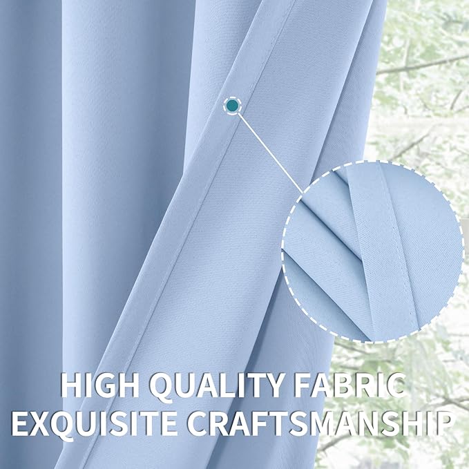 BGment Baby Blue Room Darkening Curtains 63 Inches Long for Kids Bedroom - Rod Pocket Thermal Insulated Blackout Curtain for Living Room, 42 x 63 Inch, 2 Panels