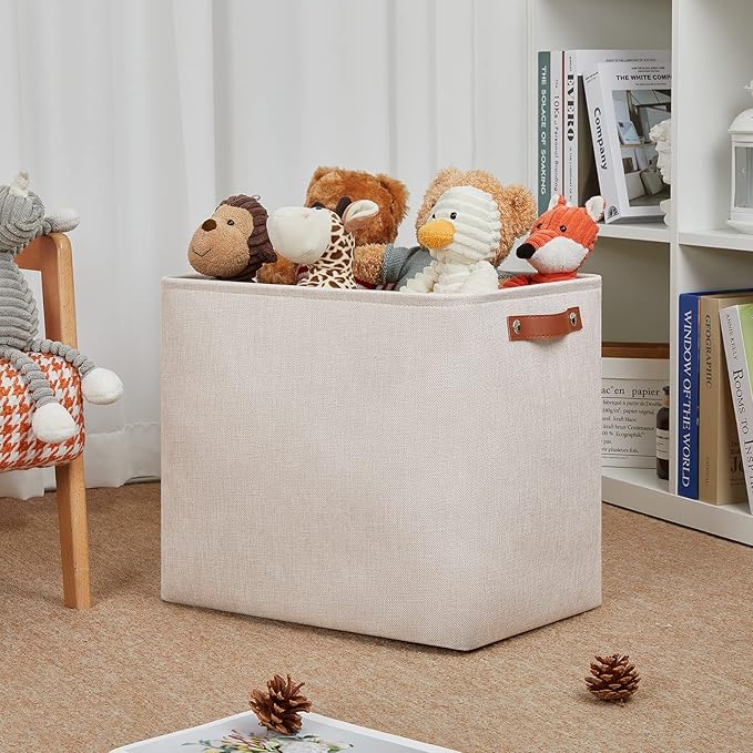DULLEMELO Fabric Storage Basket, Large Storage Bin for Organization, Closet Storage Bins for Clothes Blankets Nursery Shelves, Collapsible Storage Container Box with Handles(Cream)