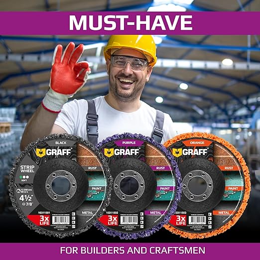 4.5 Inch Paint Stripping Disc - Rust Remover Wheel, Abrasive Discs Rust, Oxidation, Paint Remover Stripper Discs - Medium Strip Discs 4 1/2 for Angle Grinder GRAFF 10 Packs (7/8" Arbor)