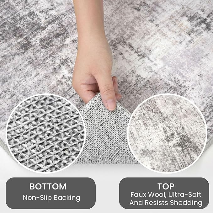 IOHOUZE Abstract Runner Rug 2x10 Ft Washable Runners for Hallways, Non Slip Kitchen Runner Printed Faux Wool Entryway Runner Indoor, Modern Abstract Floor Carpet for Hall Kitchen, Grey Beige