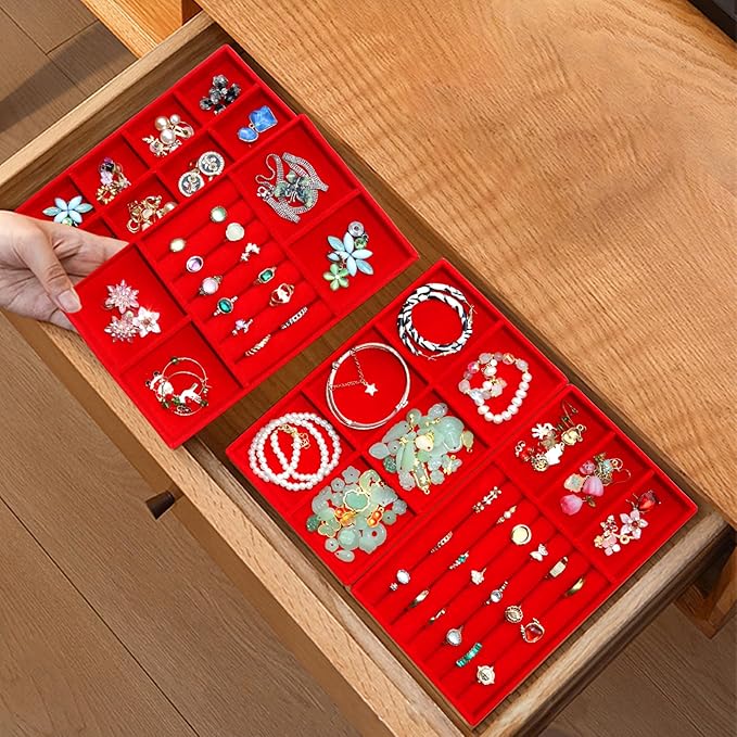 Earring Organizer Stackable Jewelry Storage Box Jewelry Drawer Organizer Removable Display Tray Organizer for Necklace Earring Ring