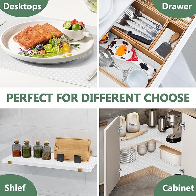 Shelf Liners, Non-Adhesive Drawer Liner, Waterproof & Oil-Proof Kitchen Cabinet Cupboard Liner Plastic EVA Material BPA Free Fridge Liner Mats Paper Protector for Shelves (White/12in x 120in)