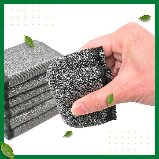 Steel Wool Scrub Sponges Kitchen, Reusable Dish Scrubber Sponge, for Pots, Pans, Gentle and Scratch Free - 12 Pack Black