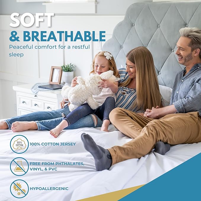 Full/Double 54x75” Premium Waterproof Zippered Mattress Encasement, 100% Cotton, Hypoallergenic, Six Sided Mattress Cover, Invisible Zippered, Soft Breathable up to 15" Deep - Rest Line