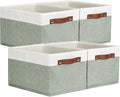 Temary Storage Bins Storage Baskets 4Pack Fabric Storage Bins for Shelves with Dual Leather Handles Canvas Storage Boxes for Organizing Home, Shelf, Closet (White&Green)