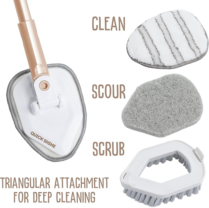 Quick Shine Ultimate Gold Clean + Polish Mop Kit | All-in-One 11 Pc Kit w/Interchangeable Attachments | Cleaner & Polish Included | No Batteries Needed | All Floors Pro Cleaning System | 2-in-1 Mop