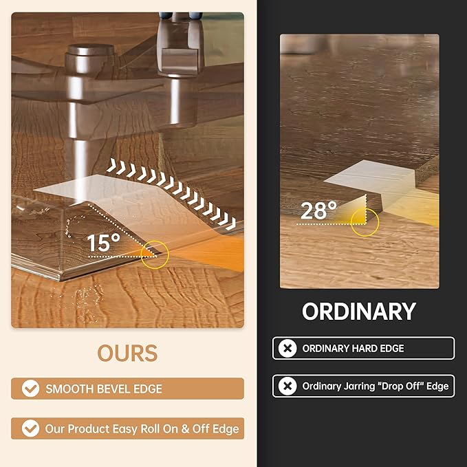 [Tempered Glass] 50“ x 44” Beveled Edge Glass Chair Mat with Polished Edge Clear Office Chair Mat, Glides Smoothly, Suitable for Carpet or Hardwood Floors
