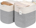 Storage Baskets for Clothes Fabric Cotton Rope Storage Basket with Handles, Decorative Woven Basket for Living Room,Closet Organizer Blankets, and 2bags (Silver Gray, L14×W11×H14)