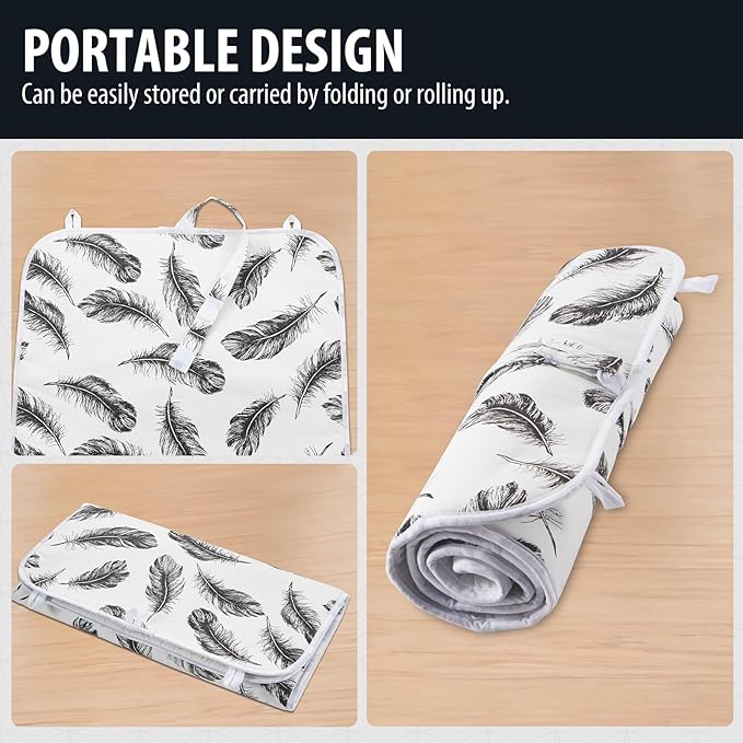 Seiritex Ironing Mat, Portable Ironing Pad 39.4 x 18.9 inch Table Top Iron Board 5 in 1 Travel Iron Blanket for Washer, Dryer, Counter top, Black Feather