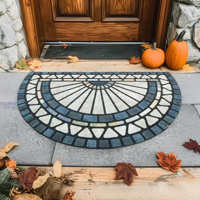 CHICHIC Welcome Door Mat 18 x 30 Inch Front Doormat Outdoors for Home Entrance Outdoors Mat for Outside Entry Way Doormat Entry Rugs, Heavy Duty Non Slip Rubber Back Low Profile, Blue Green