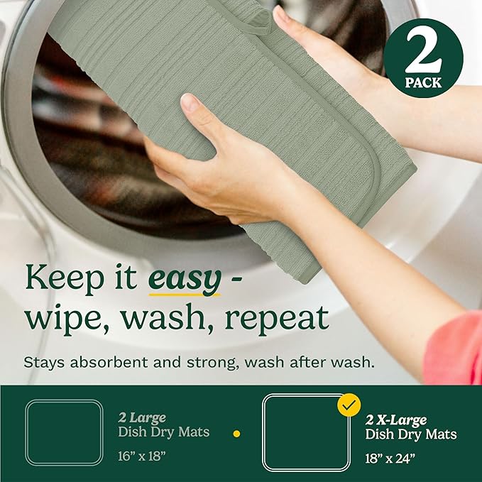 Cuisinart Dish Drying Mats for Kitchen Counter - (2) 18" x 24" Ultra Absorbent Dish Drying Mat XL - Foldable, Machine Washable, Fast Drying Dish Mat (Horizontal Stripes)