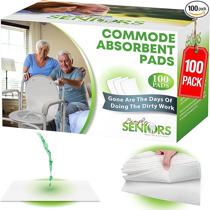 Commode Absorbent Pads for Bedside Commode Liners - 100 Pads for Portable Toilet Bags- No More Days Doing The Dirty Work - For Bedside Toilet Liners, Potty Bags for Portable Toilet, Potty Chair Liners