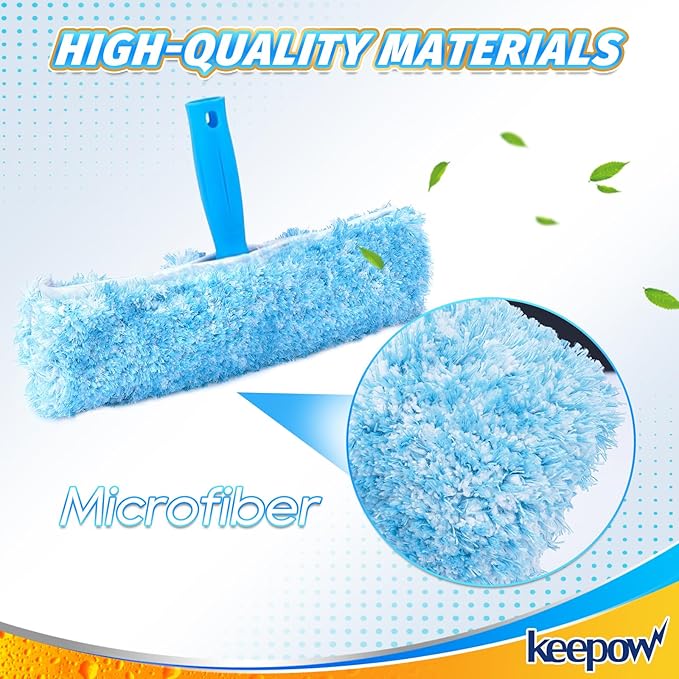KEEPOW 10" Microfiber Window Scrubber Refill Replacement Compatible with MR.SIGA Professional Window Cleaning, Reusable Squeegee Cloth Sleeve (4 Pack)