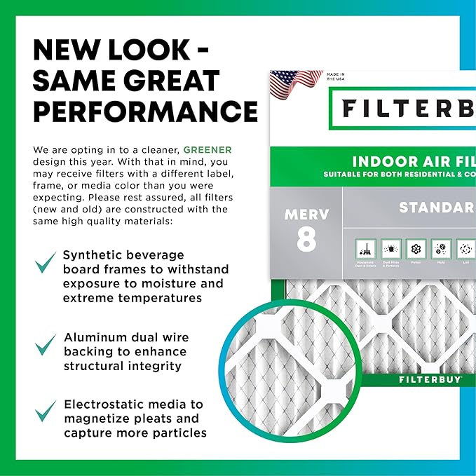 Filterbuy 20x23x4 Air Filter MERV 8 (MPR 700) Dust Defense Replacement (6-Pack), Electrostatic Pleated HVAC AC Furnace Filters, Made in USA (Actual Size: 19.50 x 22.50 x 3.63)