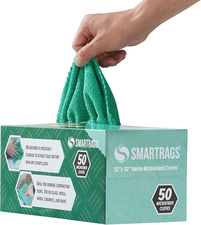 Arkwright Smart Rags in Box - (Pallet of 14400) Lint Free Microfiber Cleaning Cloth, Scratch & Streak-Free, Dispensable Wash Towels for Cars, Window Glass, and Auto Shop, 12 x 12 in, Green