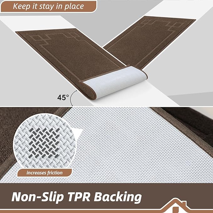 BEQHAUSE Door Mat 36" x 60", Non-Slip Door Mats Indoor Entryway Rugs Washable Low-Profile Absorbent and Stain Resist Floor Mats, Dog Door Mat for Front Back Door, Muddy Wet Shoes & Paws, Brown