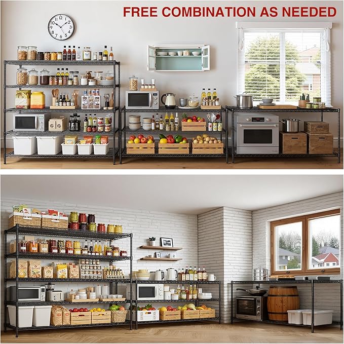 AIRAJ 60” W Storage Shelves Heavy Duty | 5 Tier Wire Shelving | 3500 LBS Metal Shelving | Garage Shelving Units and Storage | Rolling Wire Rack with Wheels | Adjustable Layer Height | 60”W×24”D×72” H