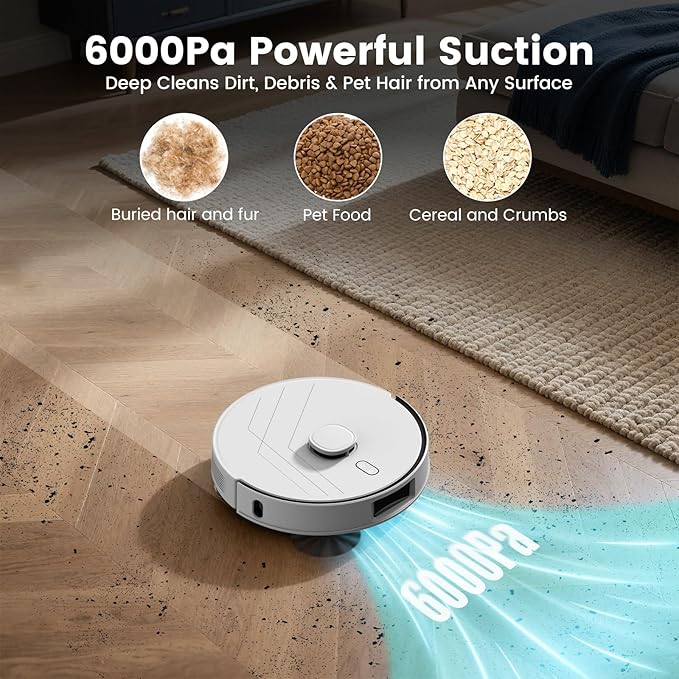 AIRROBO T30+ Robot Vacuum and Mop, Self-Emptying, 6000PA Suction, Proactive Intelligence Avoidance, APP ＆ Voice Control, LiDAR Navigation, Perfect for Pet Hair, Hard Floor,Carpet