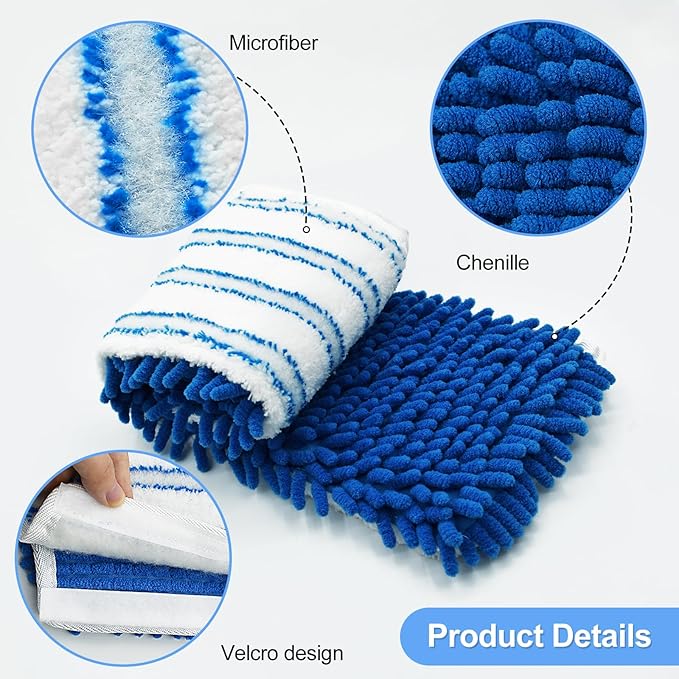 4 Pack Mop Heads Replacements for Ocedar Dual-Action Microfiber Flip Mop, Double Sided Mop Replace Head Mop Refills with Microfiber & Chenille for Dry Wet Use, Reusable, Machine Washable