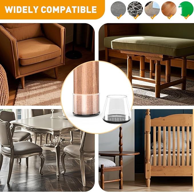 Furniture Sliders,16 PCS Chair Leg Sliders for Carpet, Furniture Movers Sliders, Carpet Chairs Furniture Glides, Floor Protectors, Carpet Moving Sliders Easily Move.(Clear, Fit:1.62-2").