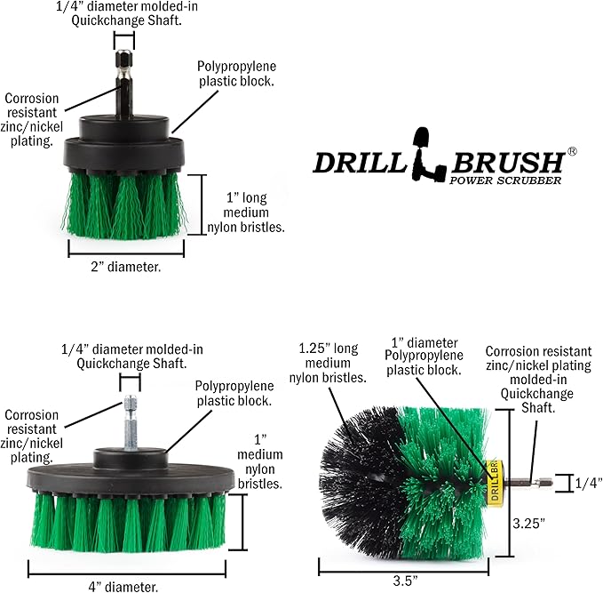 Drillbrush Green Kitchen Drill Brush Set – Drill Powered Cleaning Tools for Stainless Steel Sink, Copper Sink, Stove Top, Oven, Air Fryer & Cabinets – Must-Have Kitchen Accessories for Fast Cleaning