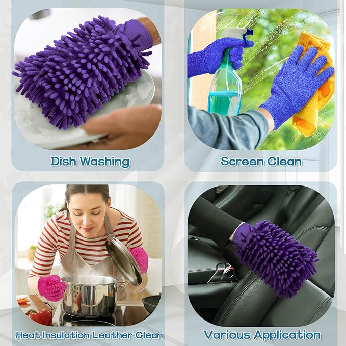 6 Pcs Microfiber Dusting Mitt Gloves Microfiber Washable Dusting Gloves Car Wash Mitt for Leaf Cleaning Plant