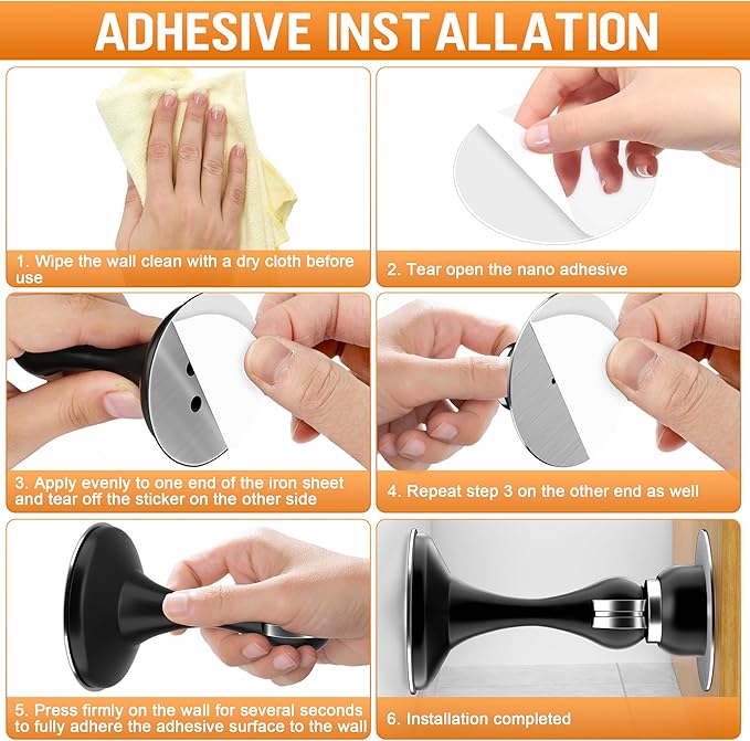 Crosize Magnetic Door Stoppers 6 Pack, Stainless Steel Door Catch for Wall and Floor Mounting, Door Holder Keep Door Open, No Drilling Door Stop with Adhesive Tapes, White