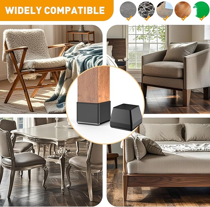 Furniture Sliders,16 PCS Square Chair Leg Sliders for Carpet, Furniture Movers Sliders, Carpet Chairs Furniture Glides, Floor Protectors, Carpet Moving Sliders Easily Move.(Black, Fit:1.62-2").