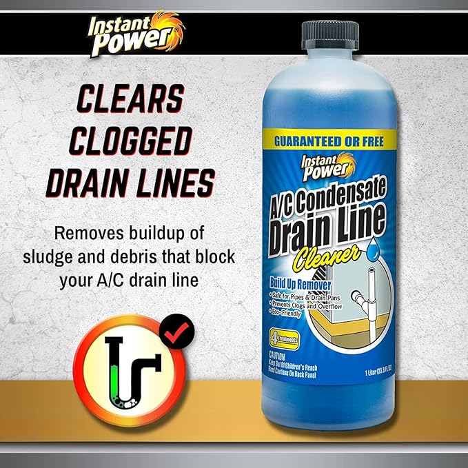 Instant Power A/C Condensate Drain Line Cleaner - AC & HVAC Unclogger for Air Conditioner Drain Lines, Prevents Odors & Water Damage, Safe for Pipes & Septic Systems - 32 oz (Pack of 1)