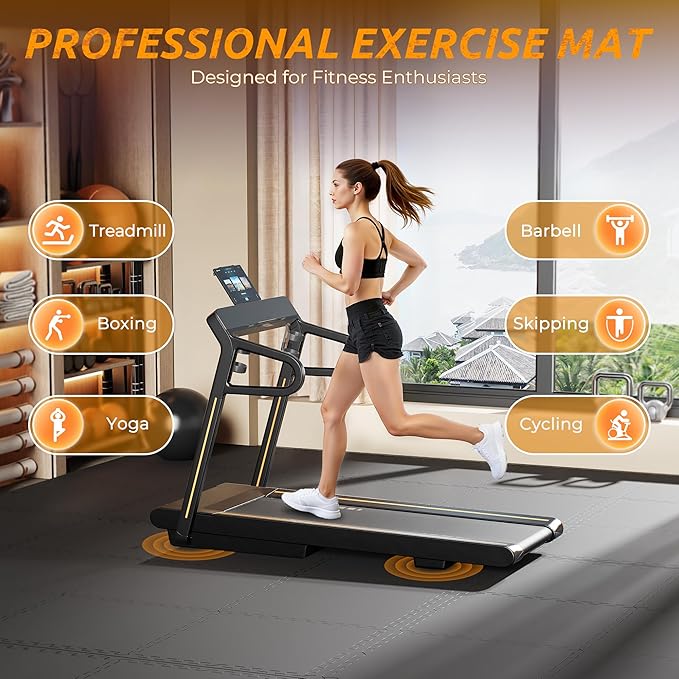 PRAISUN 0.6" Thicker Gym Mat, 12 Tiles 48 Sq Ft Workout Mats, Interlocking Foam Tiles with Rubber Top, High Density EVA Foam, Exercise Mat, Gym Flooring for Home Gym, Garage, 24 x 24in, Black