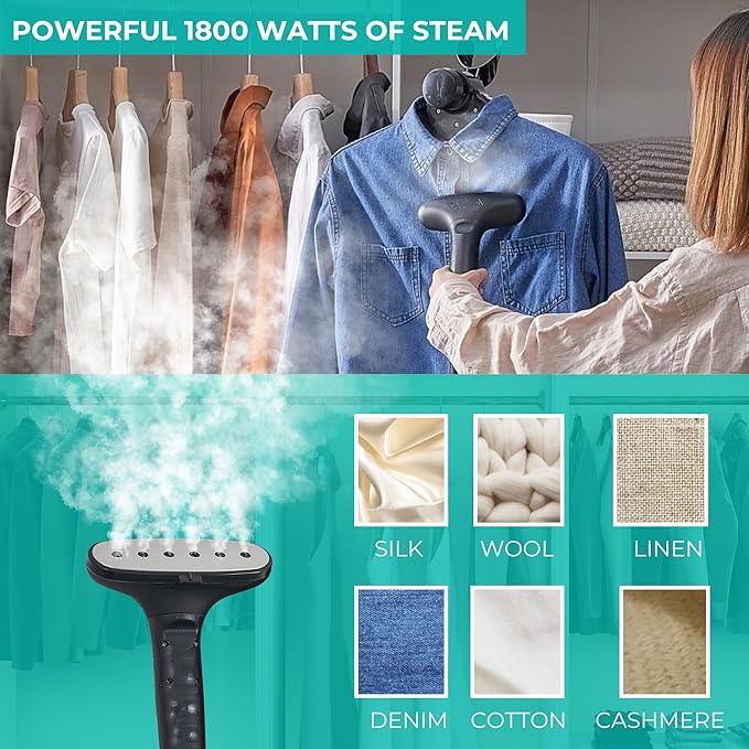 True & Tidy® Commercial Garment Steamer – Heavy Duty 1800W for Home & Commercial Use, 90+ Min Continuous Steam, Large 2.9L Tank, Wheels (X5A White Auto-Off, Smart Commercial Garment Steamer)