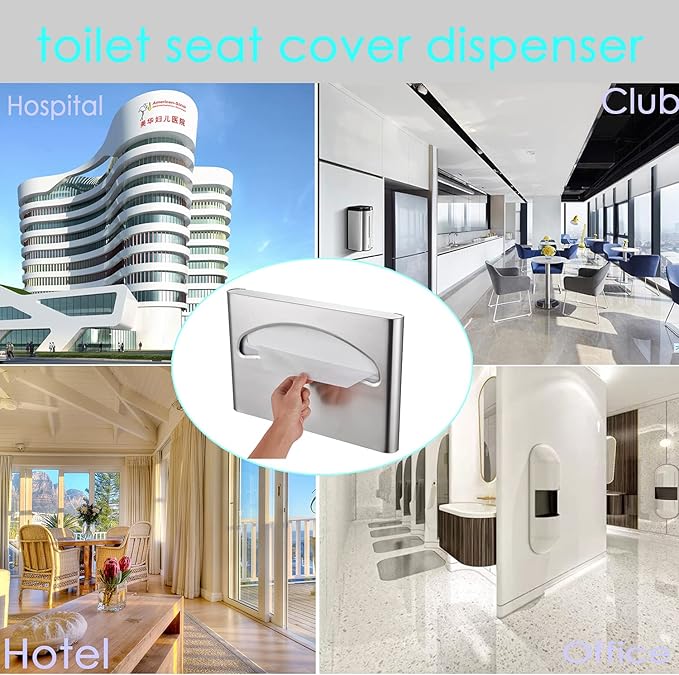 Commercial Toilet Seat Cover Dispenser, Wall Mount, 250 Single Seat Covers for Office, Hospital (18/8 Stainless Steel)