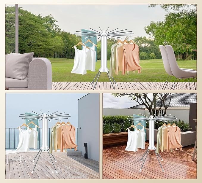 4-Legged Foldable Clothes Drying Rack with Wheels, Heavy-Duty Laundry Rack for Indoor Outdoor Use, Space-Saving Portable Design & Pulley System